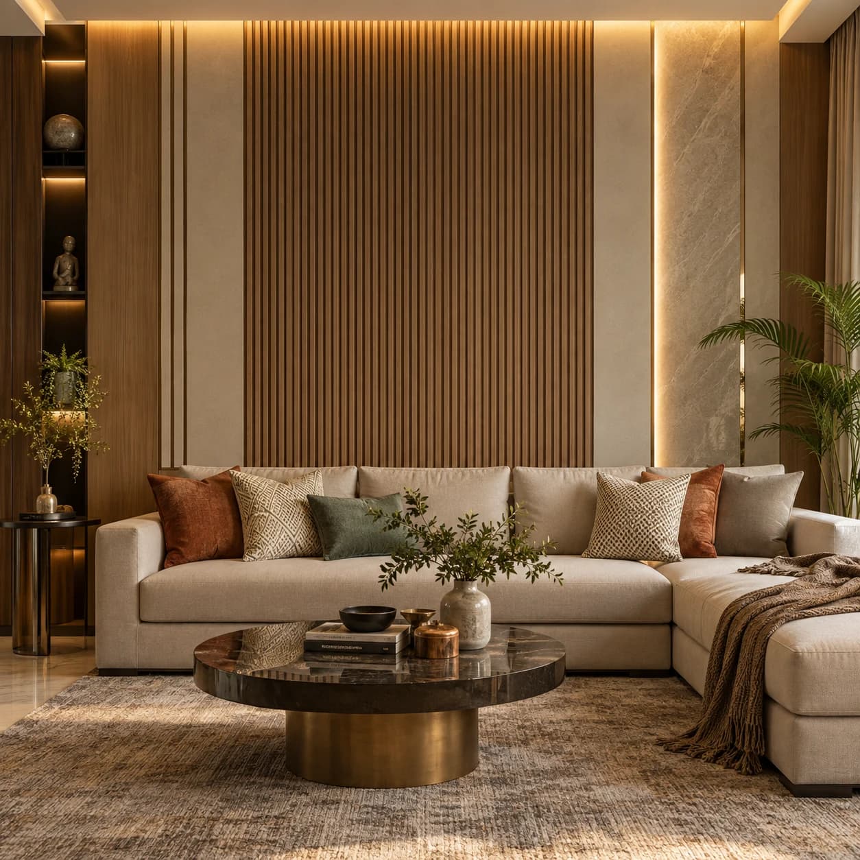 Sofa Back Wall Panels by Fabrockers: A panelled backdrop behind the sofa, with no bulky furniture needed.