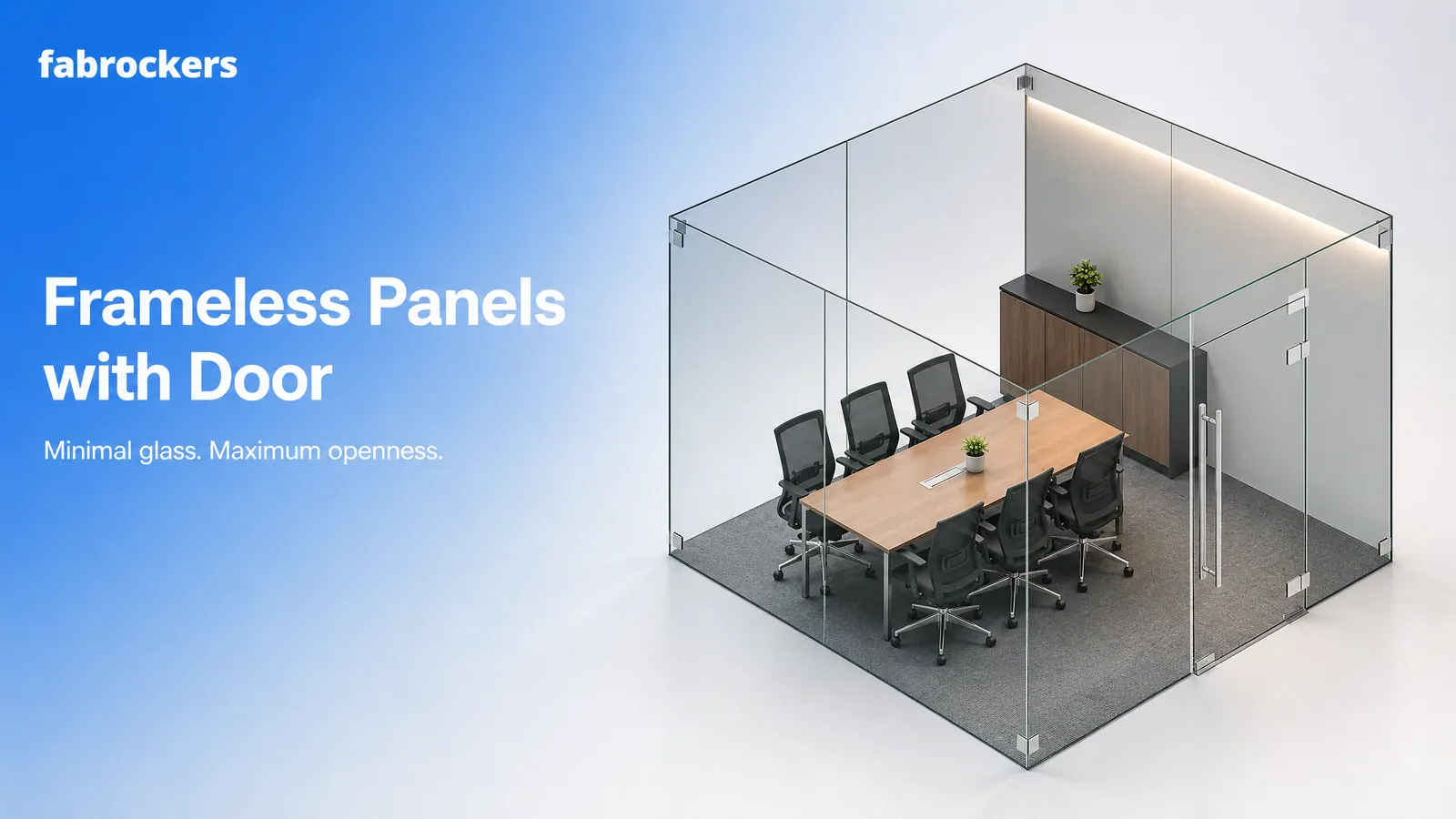 Office Glass Partition with Door, fitted by Fabrockers