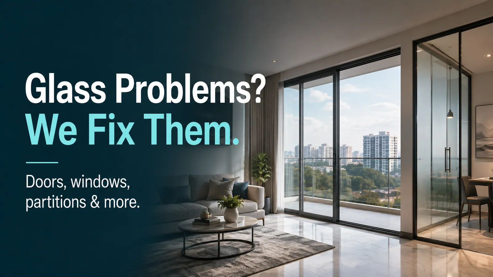 Glass problems in doors, windows or partitions? We fix them, fitted by Fabrockers